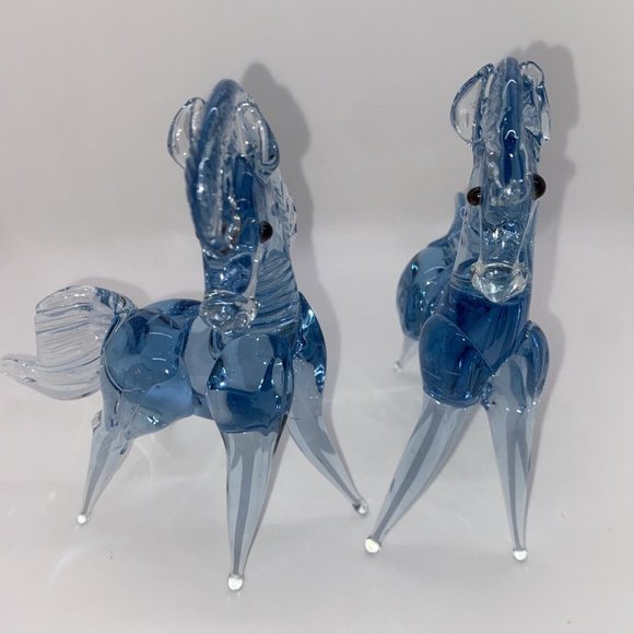 Vintage Mexican Art Glass Horse Blue And Clear Hand Blown 9" Rearing Stallion - Picture 9 of 12